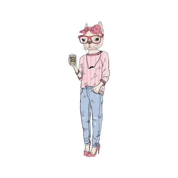 Frech bulldog hipster fille — Image vectorielle