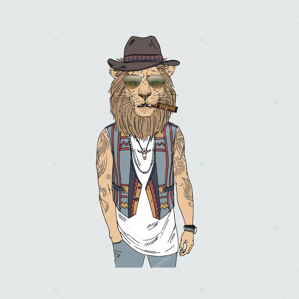 lion dressed up in boho style 