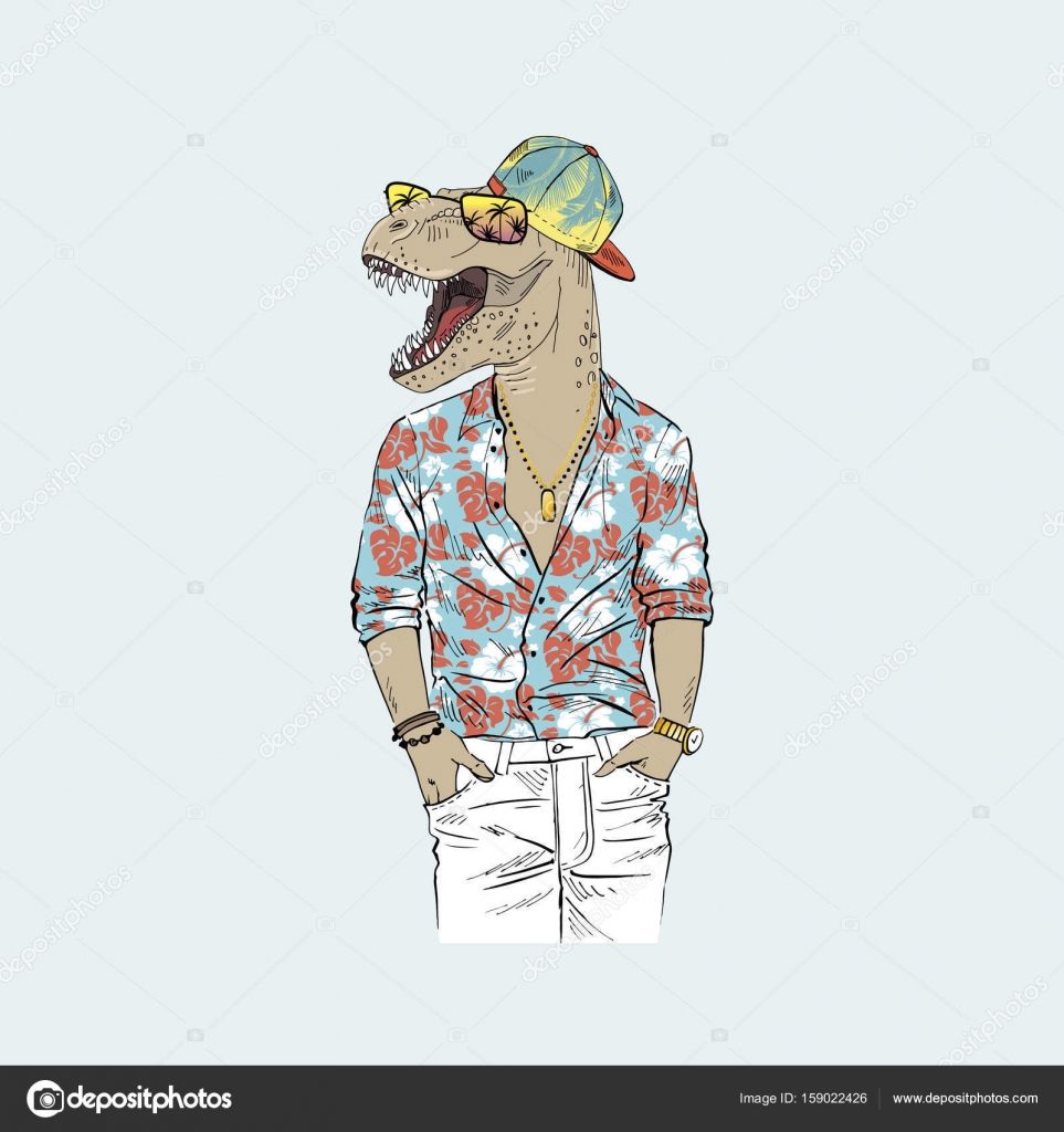dinosaur wearing shirt