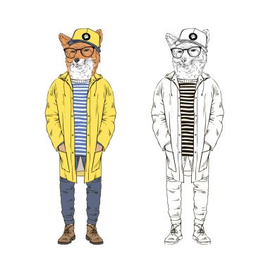 fox dressed up in yellow raincoat clipart