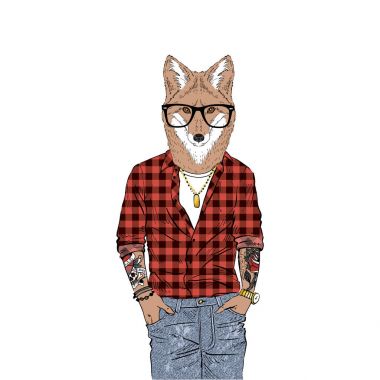 Fox hipster, tüylü sanat illüstrasyon
