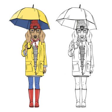 Dachshund Köpek kız sarı yağmurluk,