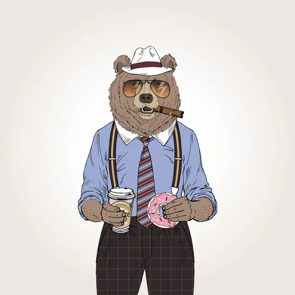 Cool bear with coffee — Stock Vector