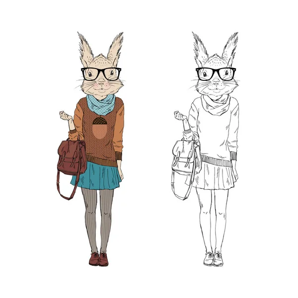 Cute squirrel hipster girl — Stock Vector