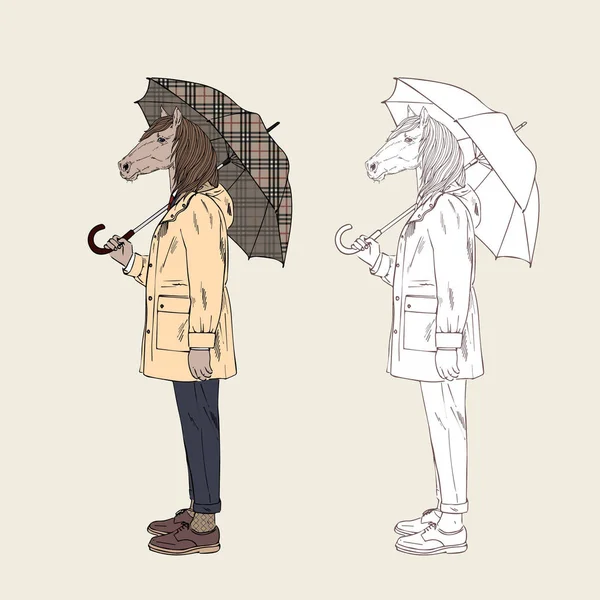 Häst som klädd i regnrock — Stock vektor