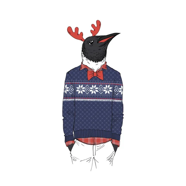 Pinguino in maglione jacquard invernale — Vettoriale Stock