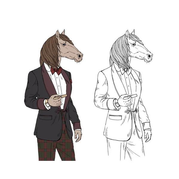 Cavalheiro cavalo com charuto —  Vetores de Stock