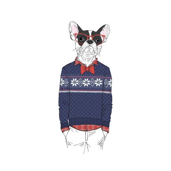 Cão no inverno jacquard suéter — Vetor de Stock