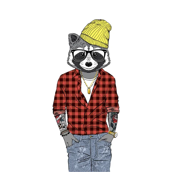 Raccoon hipster, furry art — Stock Vector