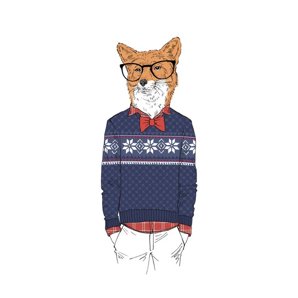 Raposa no inverno jacquard suéter — Vetor de Stock