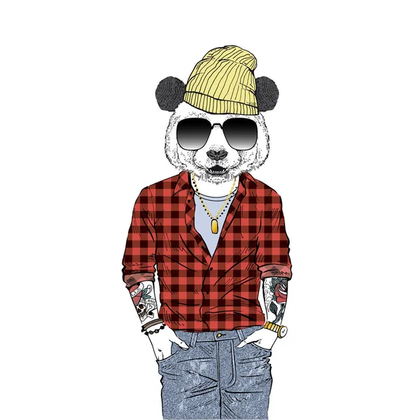 Panda hipster, furry art — Stock Vector