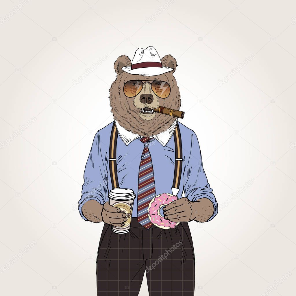 cool bear with coffee