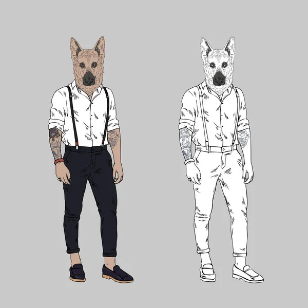 Tedesco cane pastore hipster — Vettoriale Stock