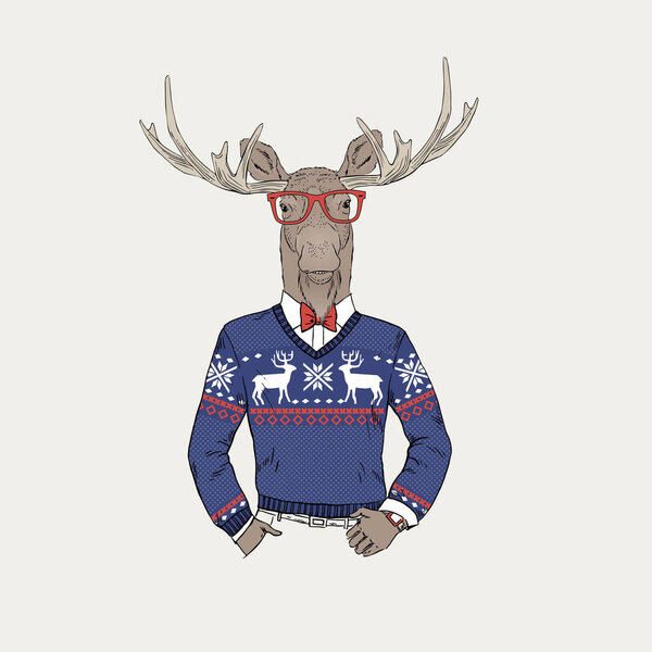 moose dressed up in jacquard pullover