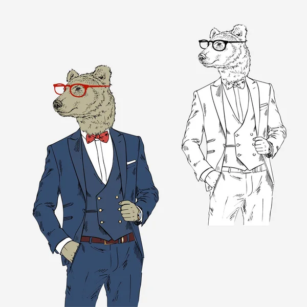 Urso homem em estilo elegante — Vetor de Stock