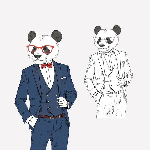 Homme panda dans un style chic — Image vectorielle