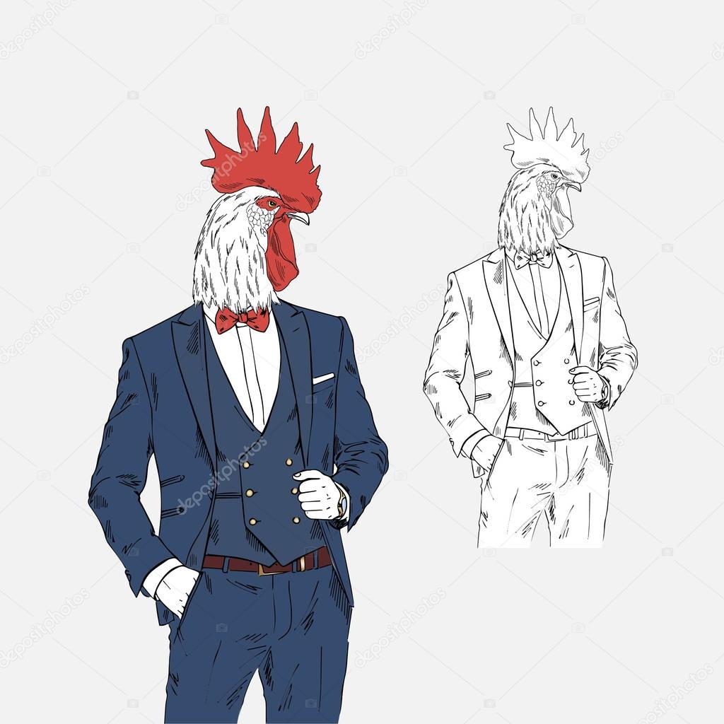 rooster dressed up in classy style 