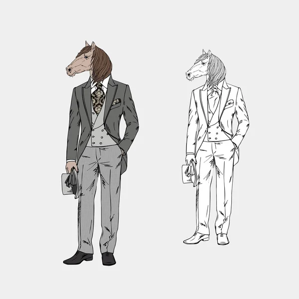 ビクトリア朝のスーツを着た馬男 — ストックベクタ