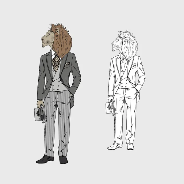 ビクトリア朝のスーツを着たライオン男 — ストックベクタ