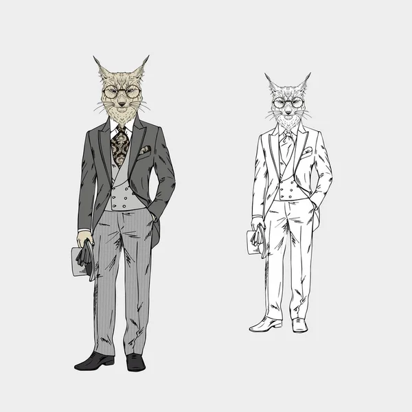 Lynx mannen i viktorianska kostym — Stock vektor