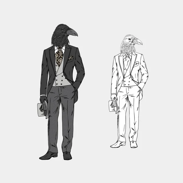 漆黒のビクトリア朝のスーツを着た男 — ストックベクタ