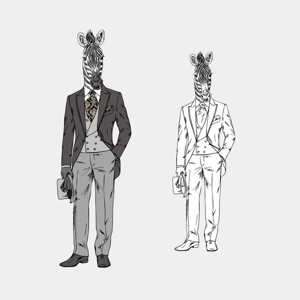 Человек-зебра в винтажном костюме — стоковый вектор
