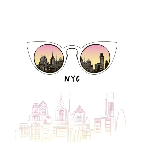 Zonnebril met New York city reflectie — Stockvector