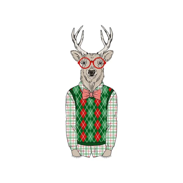 Cerf portant des tenues de Noël — Image vectorielle