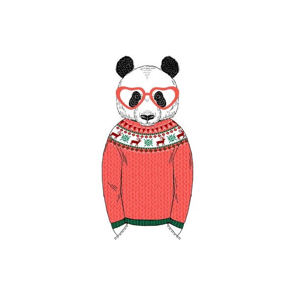 Panda en divertido jersey de Navidad — Archivo Imágenes Vectoriales