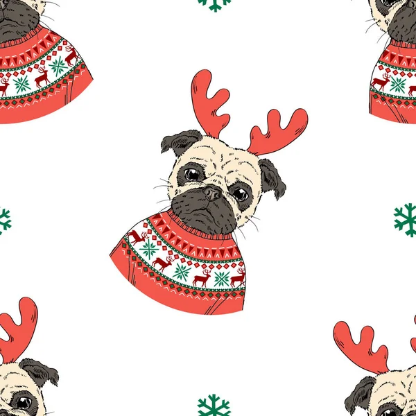 クリスマス パグ犬 — ストックベクタ