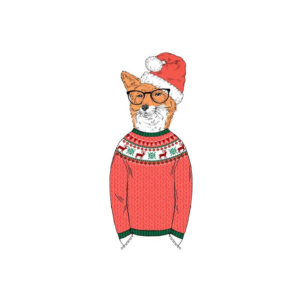 Fox in Christmas sweater — Stock Vector