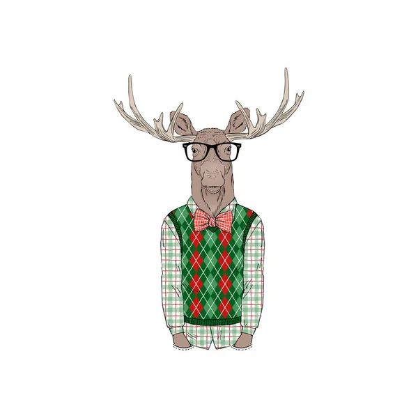驼鹿欢快的圣诞节服装 — 图库矢量图片