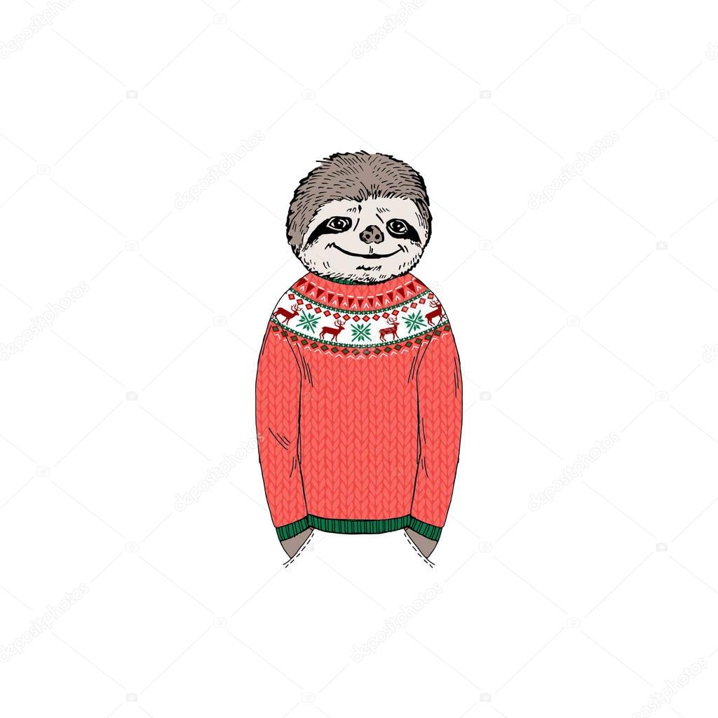 sloth in funny Christmas sweater