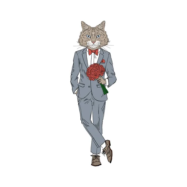 Cat man dressed up in suit — Stock Vector