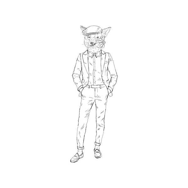 Fox man gekleed in retro pak — Stockvector