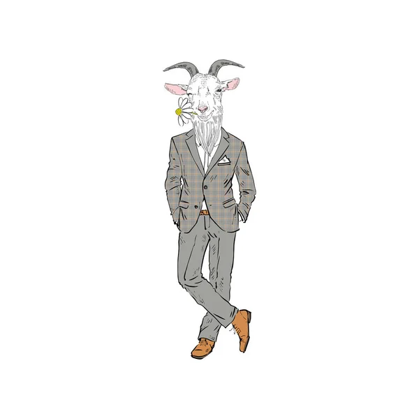 服を着たヤギ男 — ストックベクタ