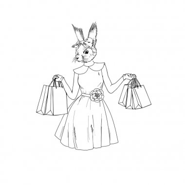 alışveriş torbaları, antropomorfik hayvan illüstrasyon ile sevimli kadın sincap