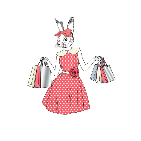 Mignon Écureuil Femelle Avec Des Sacs Provisions Illustration Animale Anthropomorphe — Image vectorielle