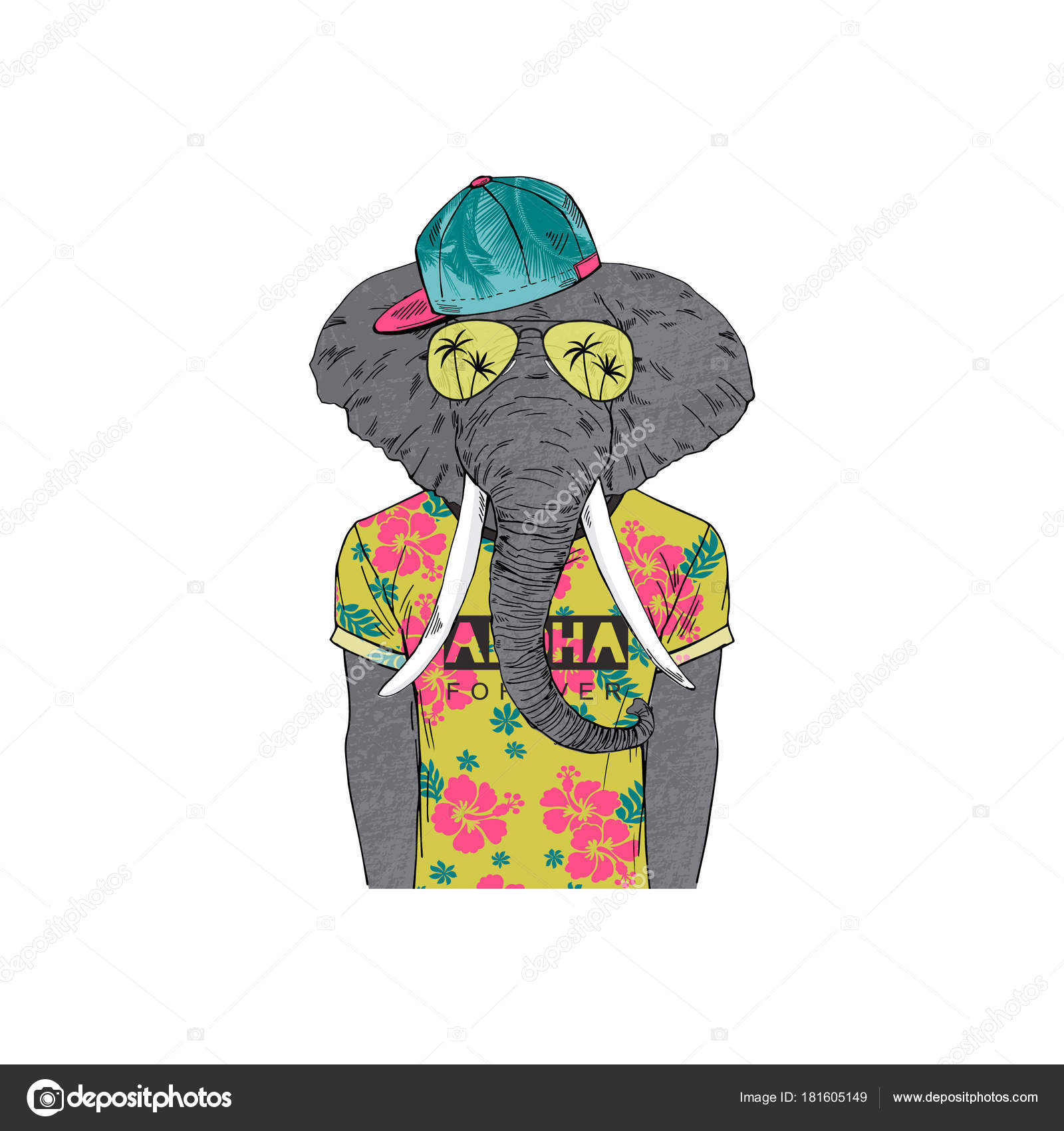 Image vectorielle Éléphant Habillé Tee Shirt D'été Illustration Animalière  Anthropomorphe par ©olga.angelloz - 181605149, image size:1600x1700