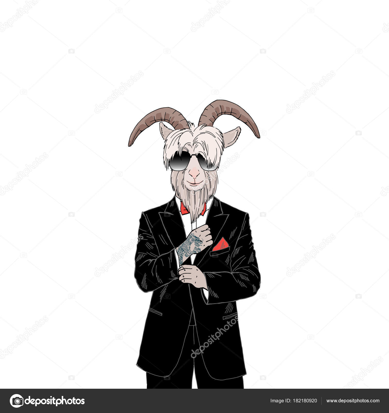 Image vectorielle Homme Barbu Chèvre Habillé Smoking Lunettes Illustration  Animalière Anthropomorphe par ©olga.angelloz - 182180920, image size:1600x1700