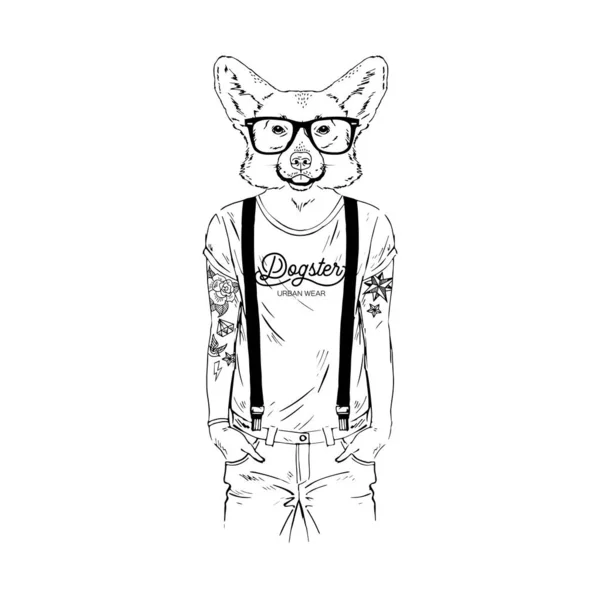 Walisische Corgi züchten Hipster Illustration. — Stockvektor