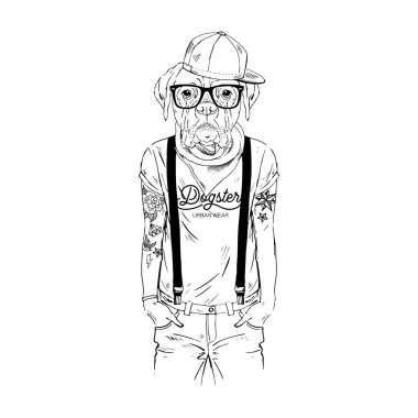 Boksör ırkı Hipster illüstrasyonu.