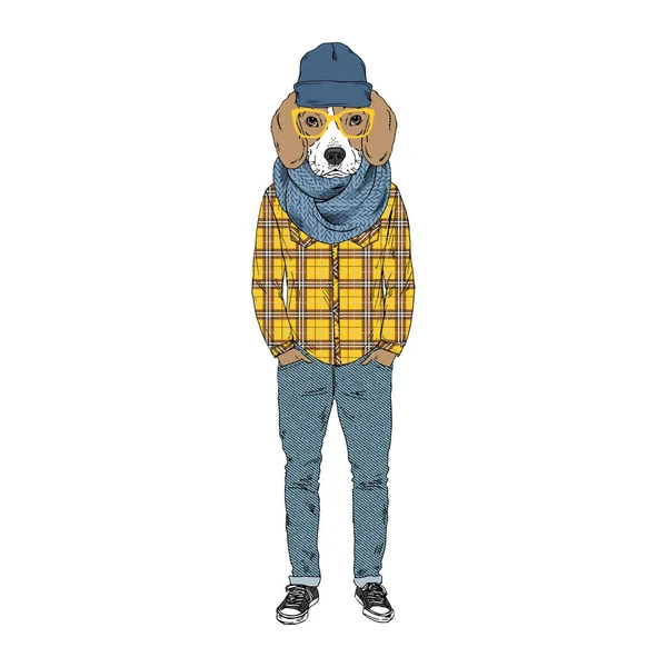 Beagle soyu Hipster illüstrasyonu. — Stok Vektör