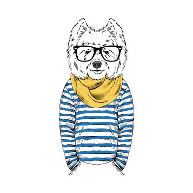 West Highland beyaz teriyer türü Hipster Illustrasyon.