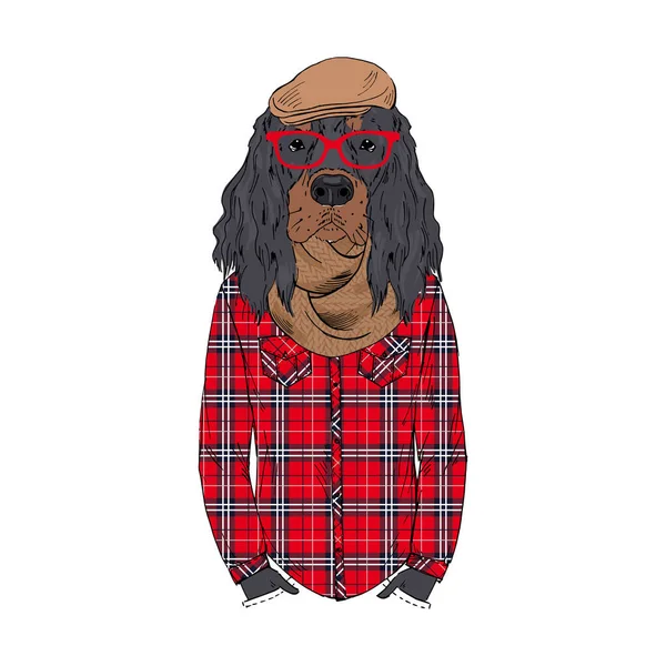 Gordon Setter raza Hipster ilustración . — Vector de stock