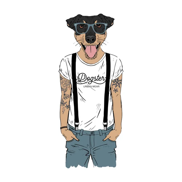 Jagdterrier, német vadászterrier fajta Hipster illusztráció. — Stock Vector