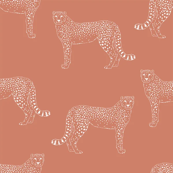 Cheetah dibujado a mano patrón sin costura . — Vector de stock