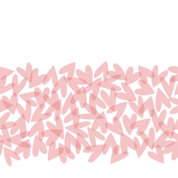 Vector naadloos boarder patroon met roze transparante hartjes. — Stockvector