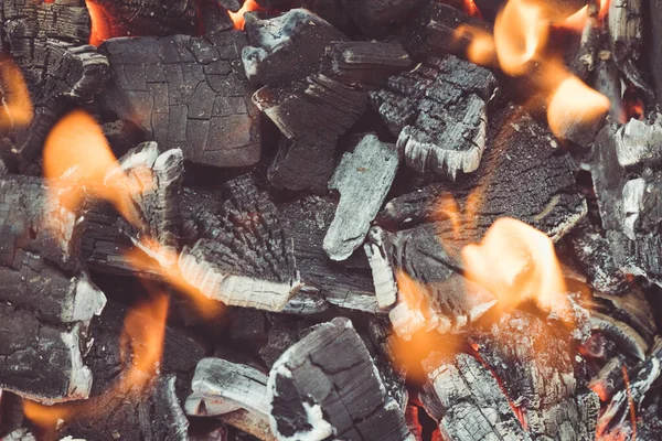 Płonące Płomienie Węgla Gorącym Koksowniku Podpaleniu Smażenia Kebabów Mięsnych — Zdjęcie stockowe