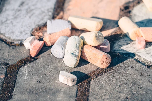 Set Colored Crayons Drawing Painted Road Tile — Stock Photo, Image